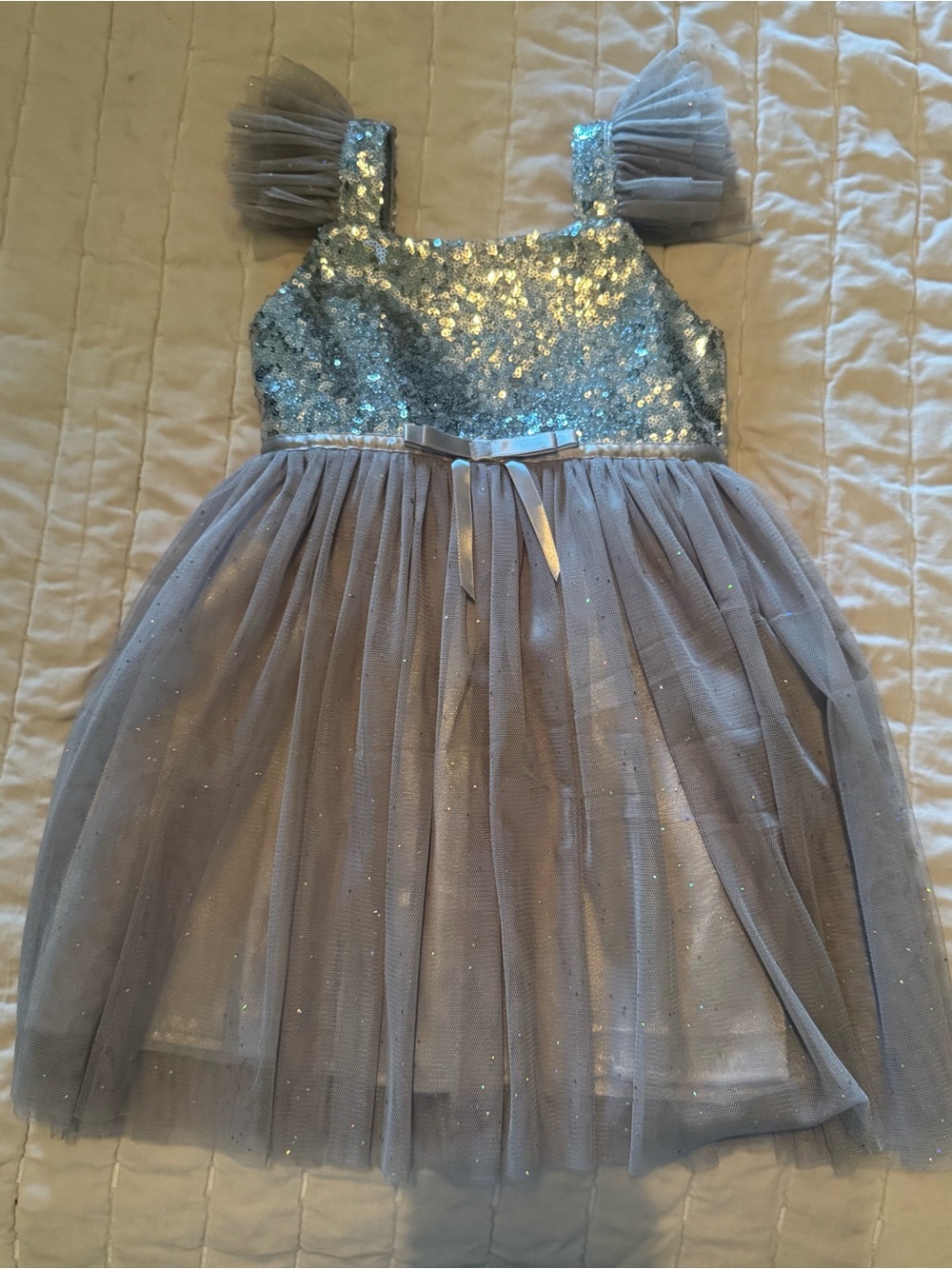 Popatu Sequin Bodice Tulle Party Dress - Silver/Light Gray